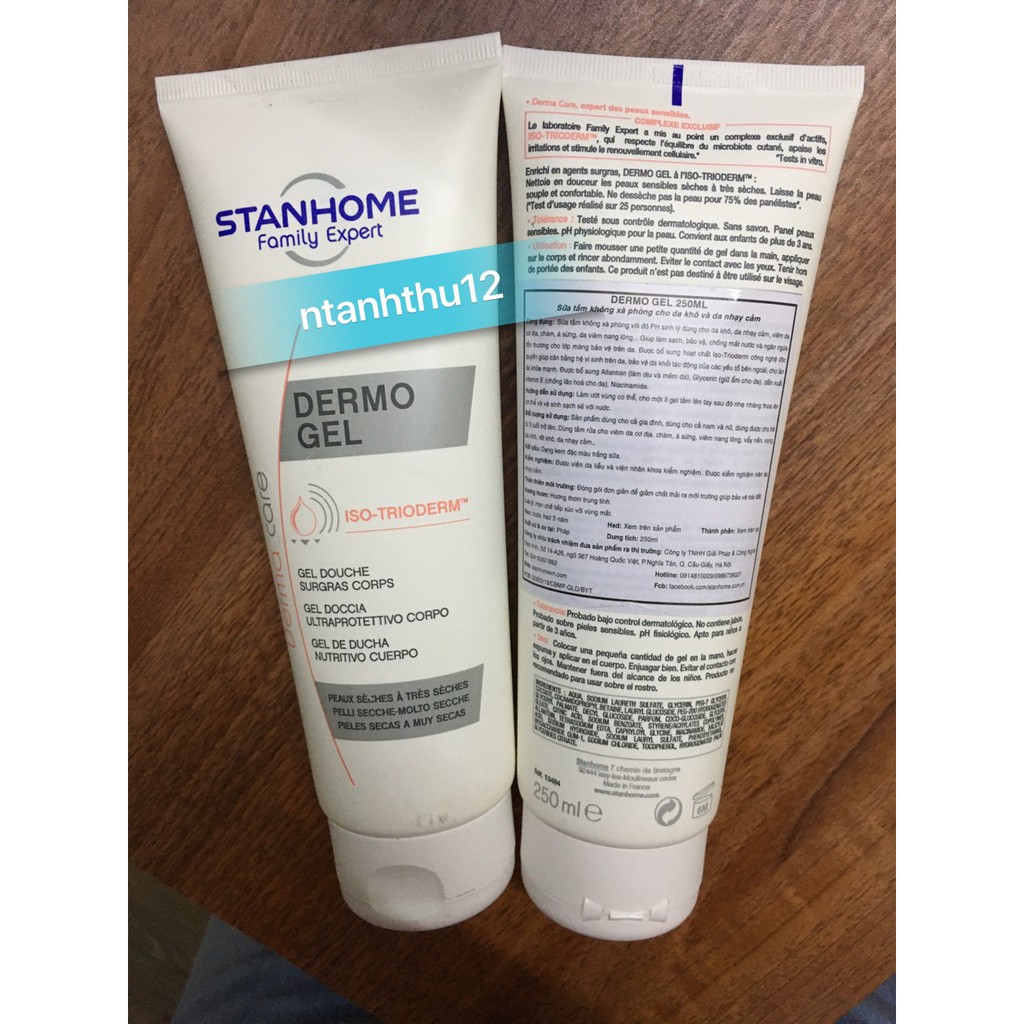 Sữa tắm không xà phòng cho da khô và da nhay cảm Stanhome Dermo Gel 250ml