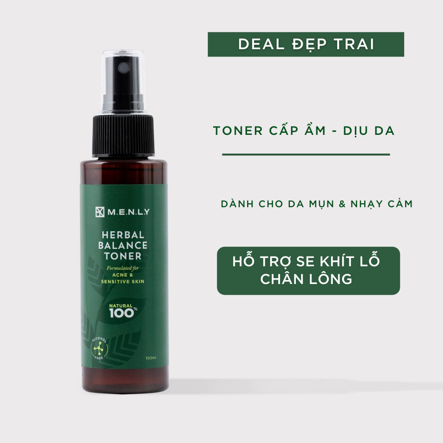 Toner cấp ẩm da mụn nhạy cảm và se khít lỗ chân lông từ hoa cúc  cho nam giới Menly 100ml