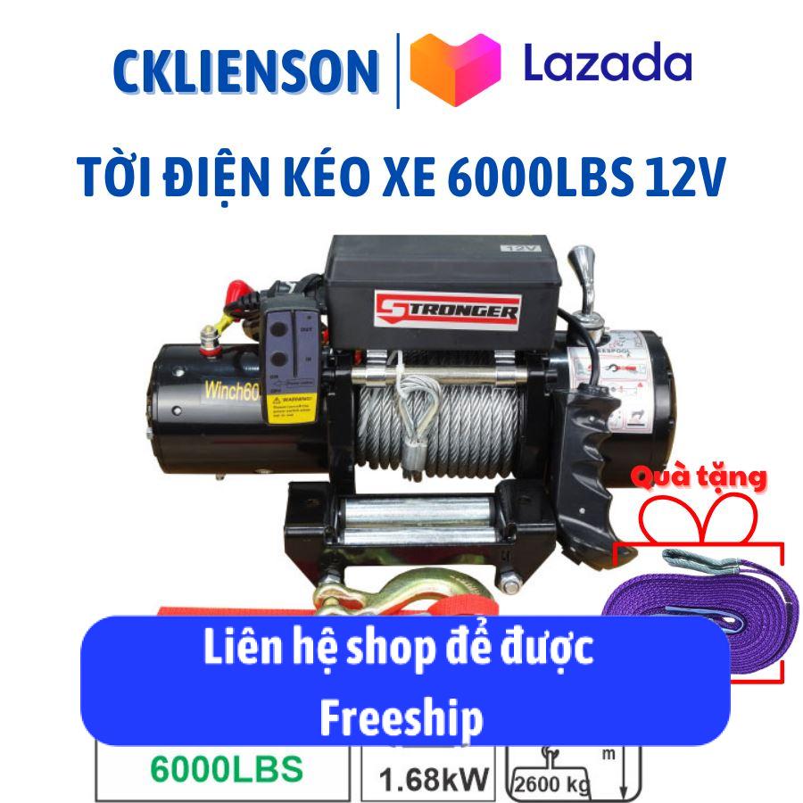 Tời điện kéo xe 12v 24v lực kéo 6000lbs, tời điện 12v 24v tải trọng kéo 2600kg, tời ắc quy cáp 5.5ly dài 15m, phanh cơ khí, động cơ dc - cơ khí liên sơn