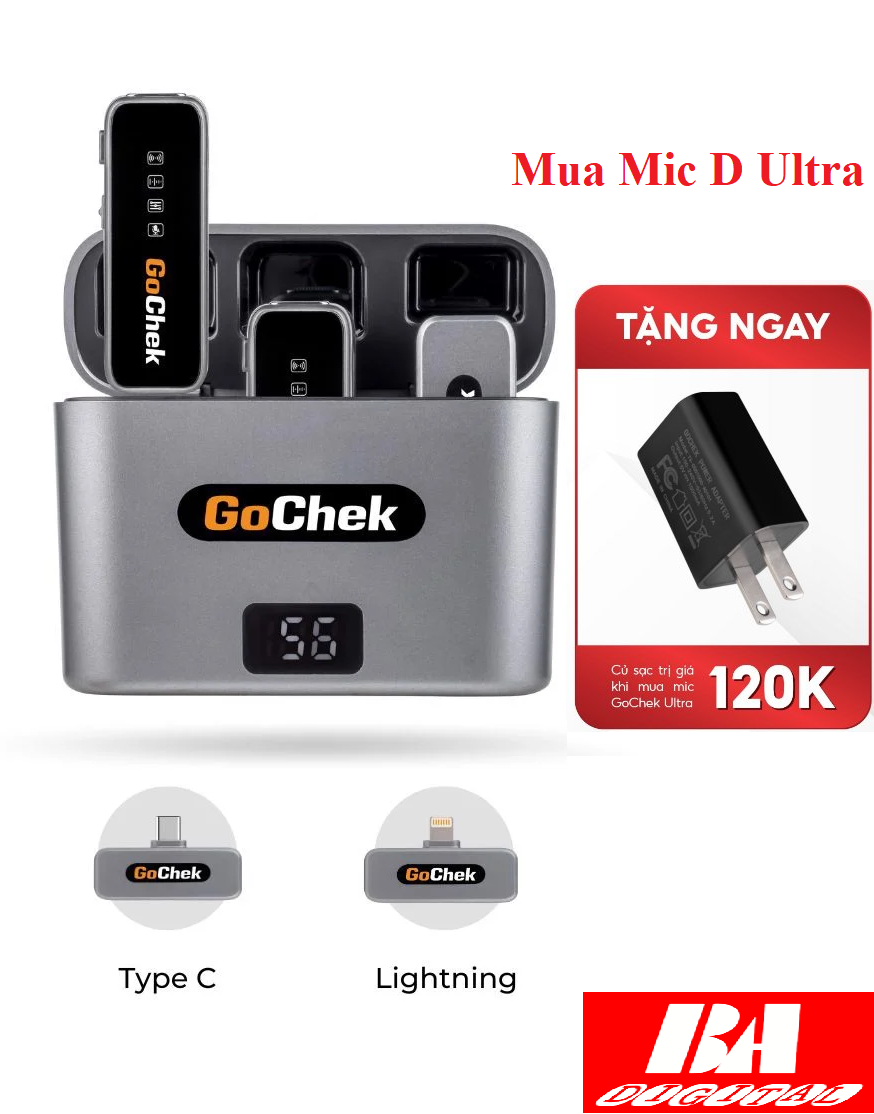 Micro thu âm GoChek ULTRA không dây | Khử tiếng ồn phù hợp livestream/ quay video/ ghi âm | cho điện thoại