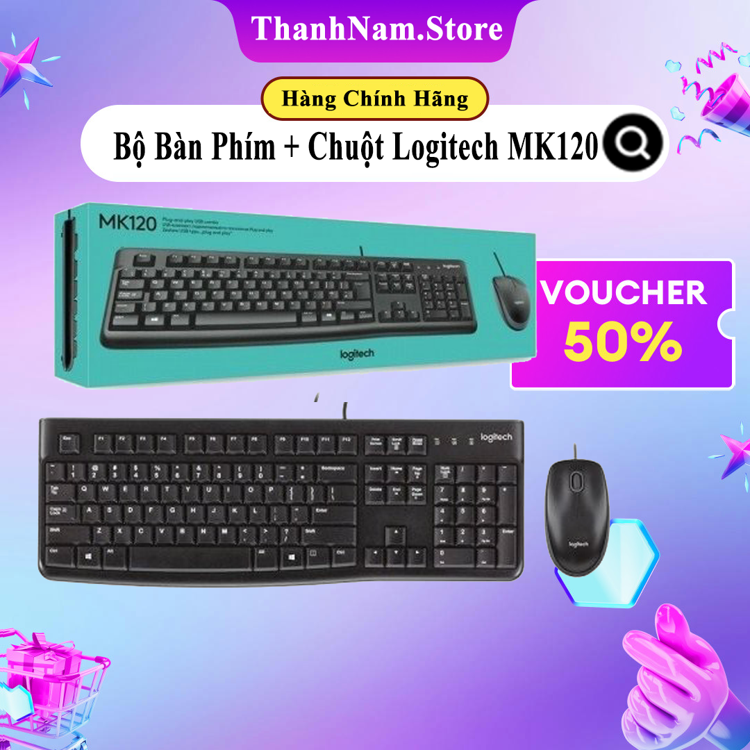 Bộ bàn phím + chuột máy tính chính hãng logitech mk120 - bảo hành 12 tháng