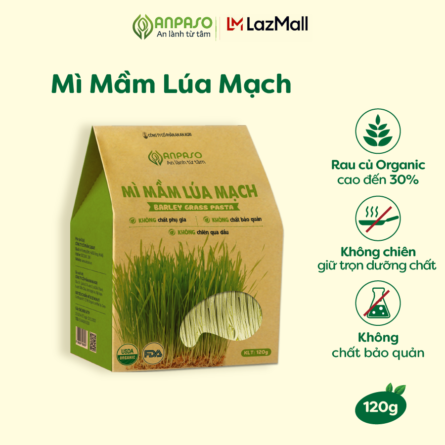 Mì Mầm Lúa Mạch Hữu Cơ Anpaso, Eat clean, Giảm Cân, ăn chay, không chiên nóng, tốt cho tiêu hóa 120g