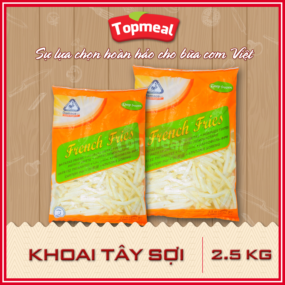 HCM - Khoai tây cắt sợi đông lạnh 9x9mm (2,5 kg) - Thích hợp chiên giòn bao ngon - [Giao nhanh TPHCM]