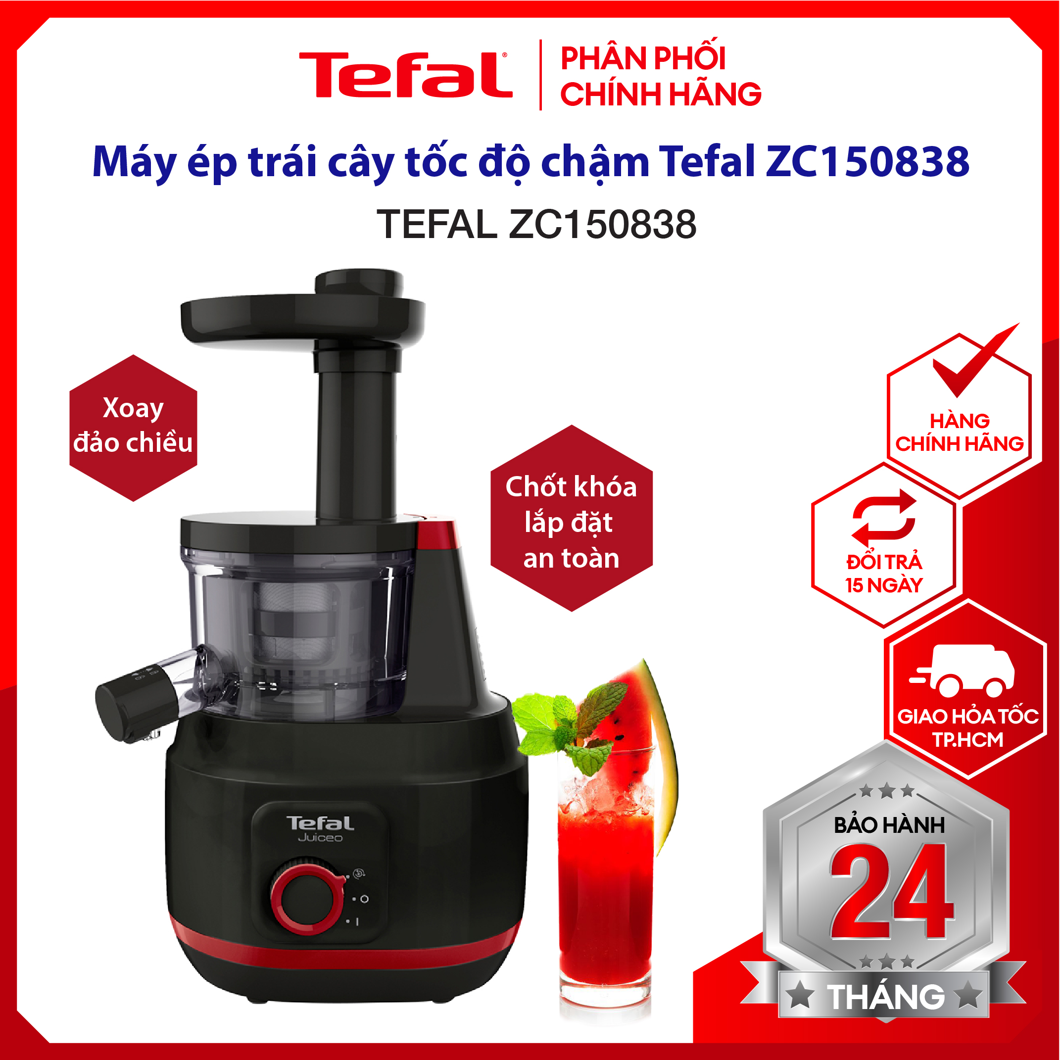 |hỏa tốc 2h| máy ép chậm, máy ép trái cây tefal zc150838 - công nghệ ép lạnh, ép êm, hàng chính hãng bảo hành 2 năm