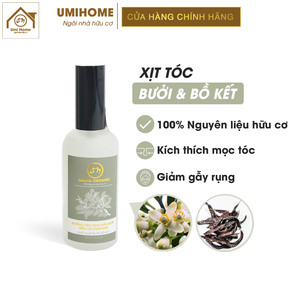 Xịt tóc tinh dầu bưởi và bồ kết hữu cơ umiha organic 50/100ml