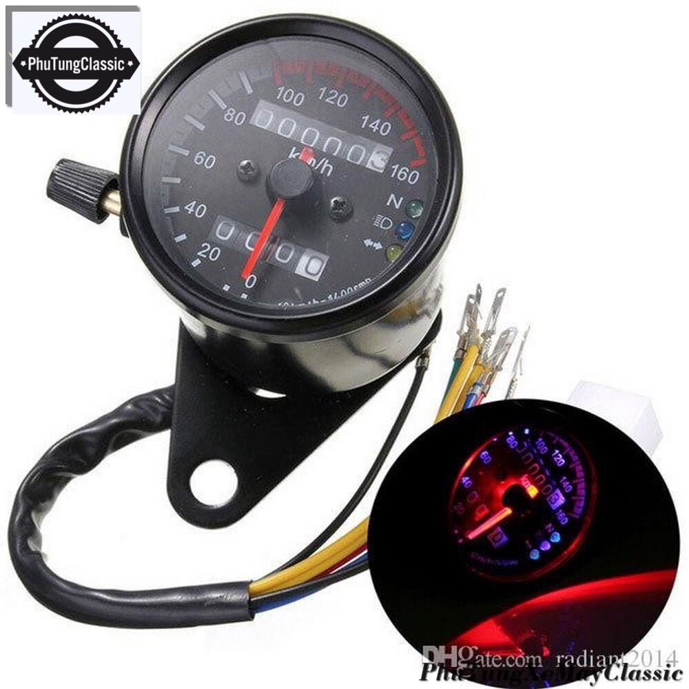 Đồng hồ độ đo km classic màu đen có đèn báo 3 chức năng cơ bản