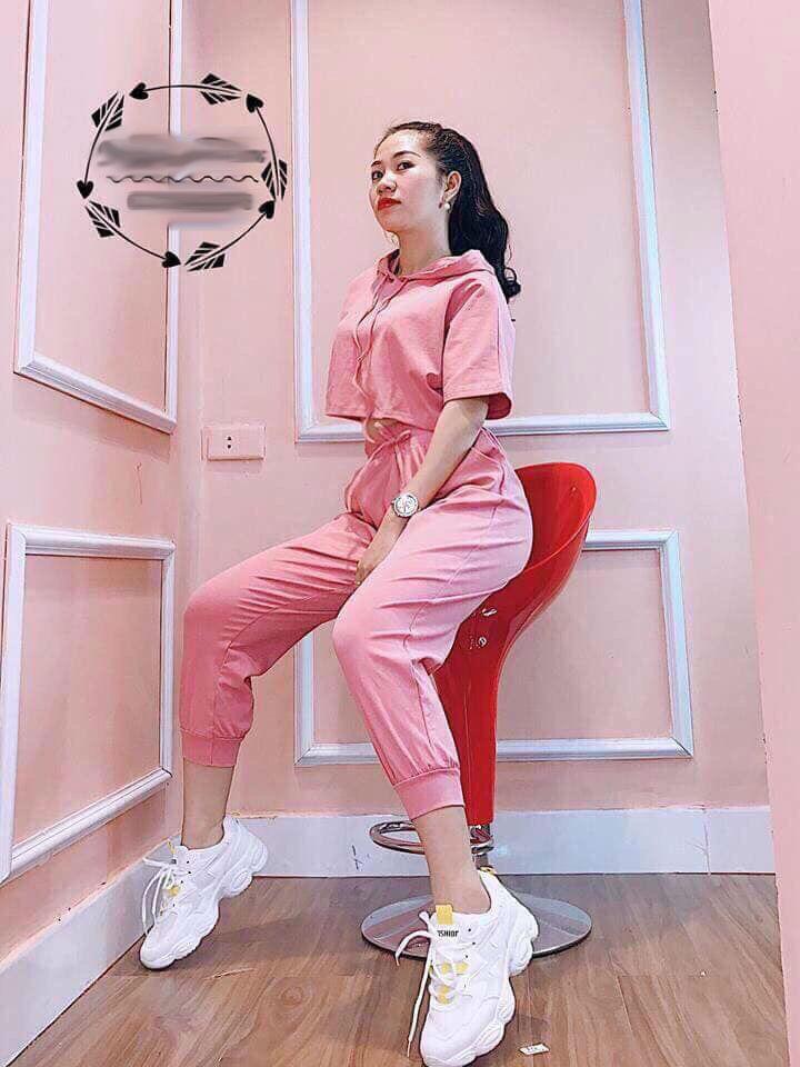 [HCM]SET BỘ NỮ ÁO CROTOP CÓ MŨ HAI DÂY QUẦN BO DƯỚI CHÂN CỰC NGẦU