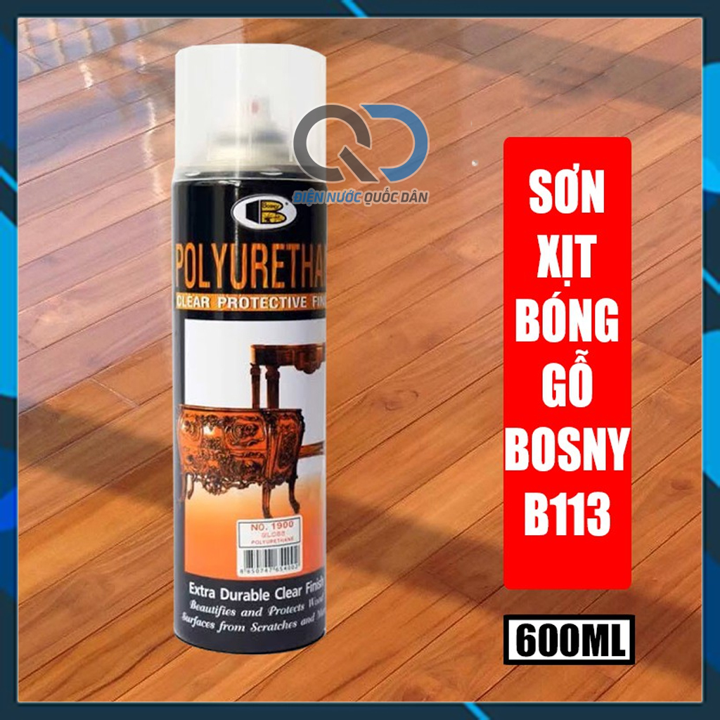 Sơn phun đánh bóng gỗ bosny cao cấp - sơn phun bóng đồ gỗ không màu pu polyurethane bosny chính hiệu