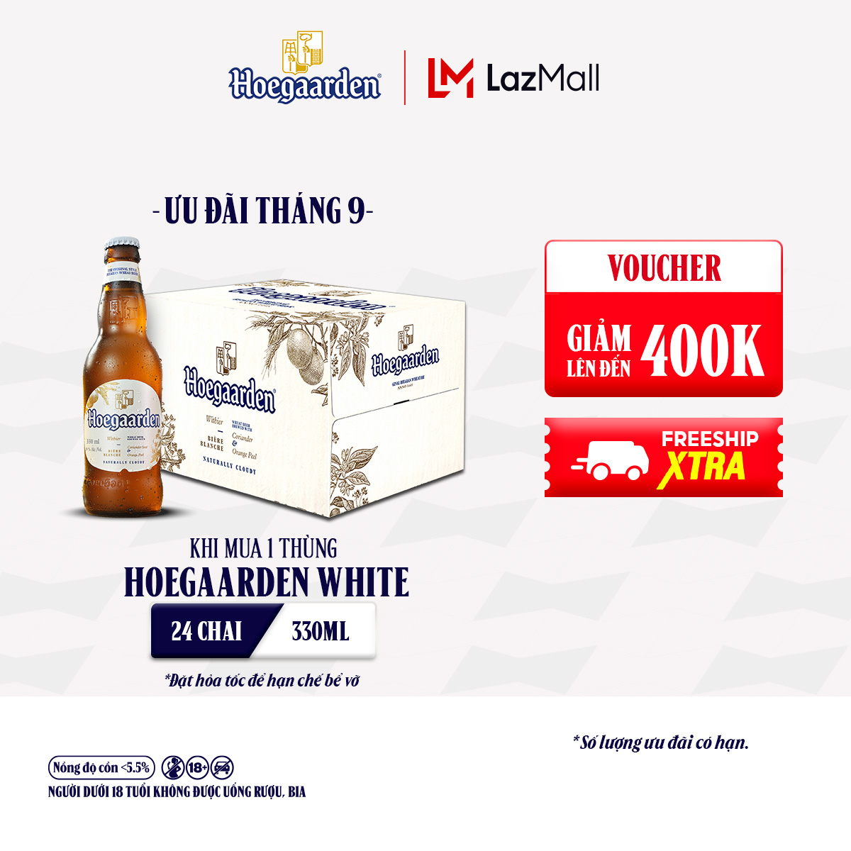Thùng 24 Chai Hoegaarden White - Bia Bỉ Chính Hiệu Lúa Mỳ (330ml/chai)