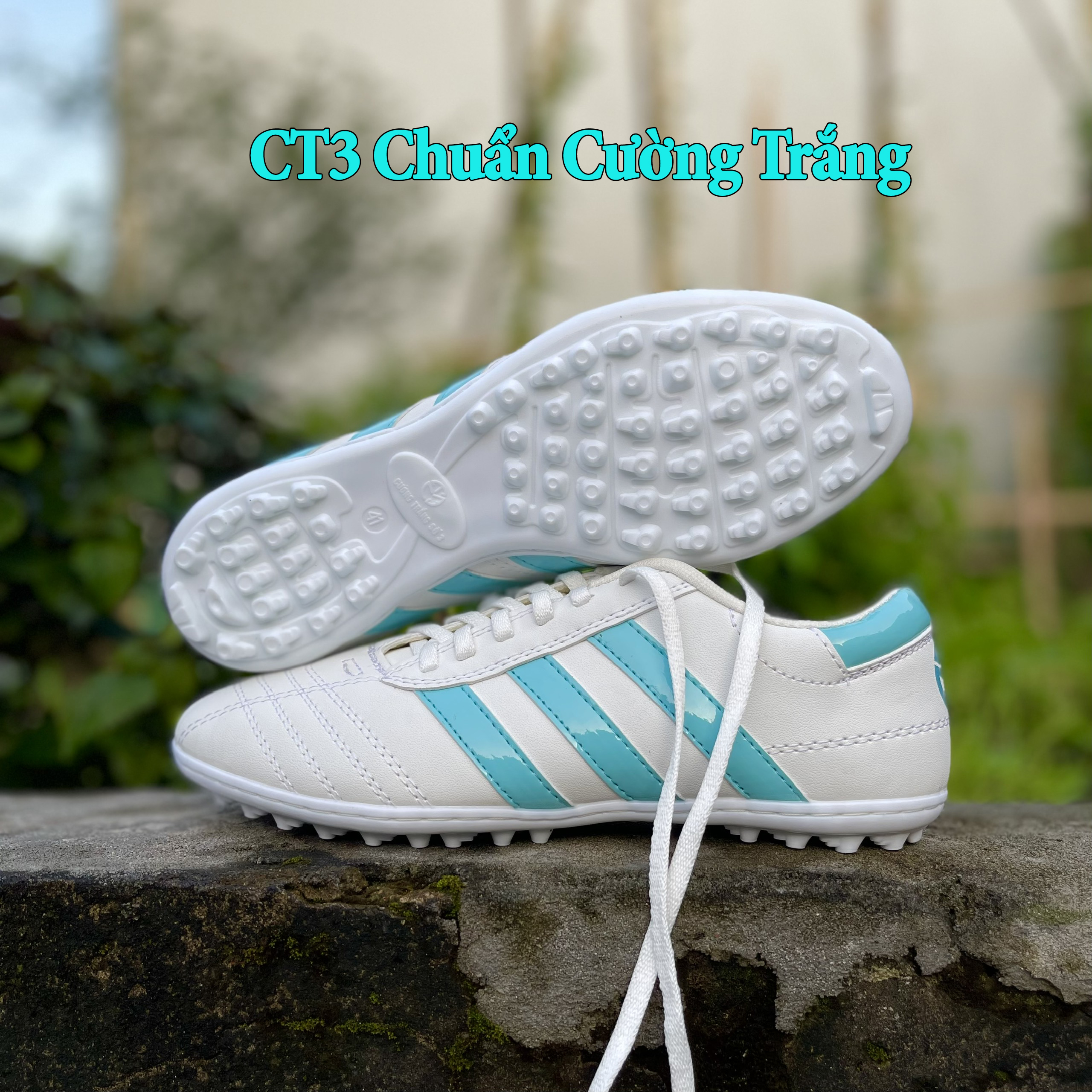 Giày bóng đá 3 sọc ct3 chuẩn - cường trắng