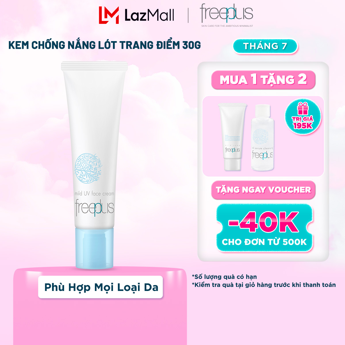 Kem chống nắng lót trang điểm freeplus spf22 pa+++ 30g