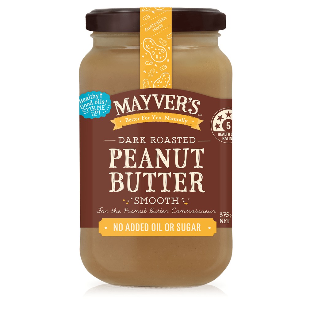 Bơ Đậu Phộng Rang Mịn Mayvers - Mayver's Dark Roasted Peanut Butter Smooth - Hủ 375g