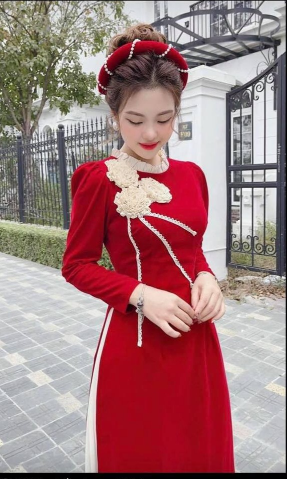 [HCM]SET ÁO DÀI TẾT GỒM 3 MÓN : ÁO DÀI NHUNG+CHÂN VÁY DẬP LY+KÈM MẤN ĐẸP XĨU ạ MÃ HOT KHÔNG NÊN BỎ LỠ