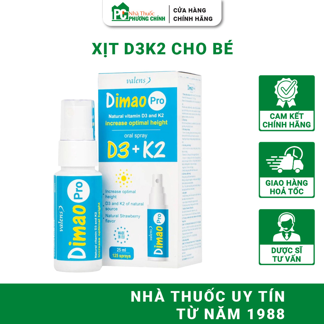 Vitamin D3K2 Dimao Pro D3 K2 Oral Spray Dạng Xịt Tiện Lợi, Hương Dâu Thơm Ngon 25ml