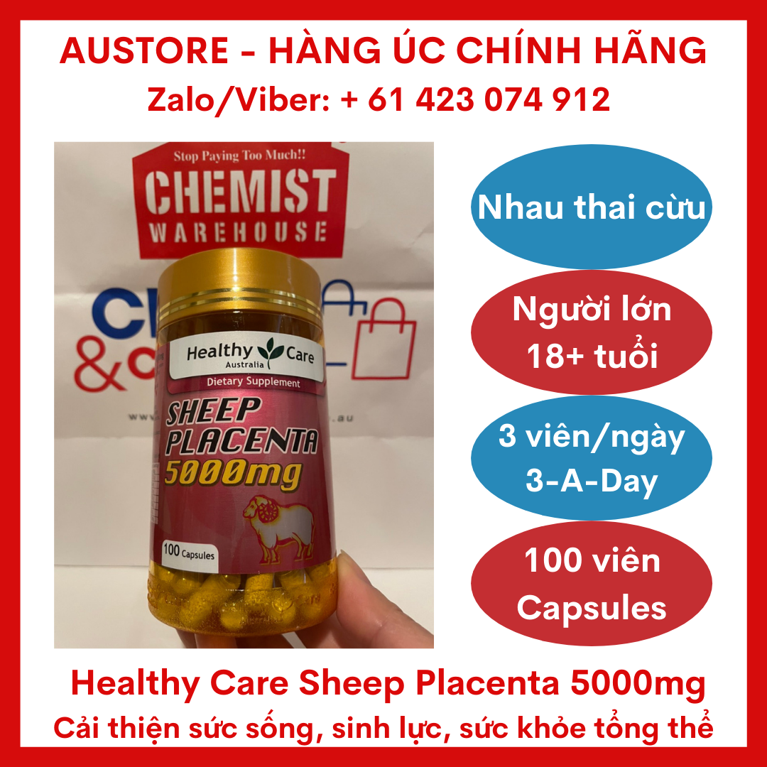 [Bill Úc] Healthy Care Sheep Placenta 5000mg 100 Capsules - Viên uống nhau thai cừu Healthy Care Úc