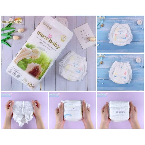 Tã/ Bỉm quần Muse Baby đủ size cho bé 50 miếng / gói