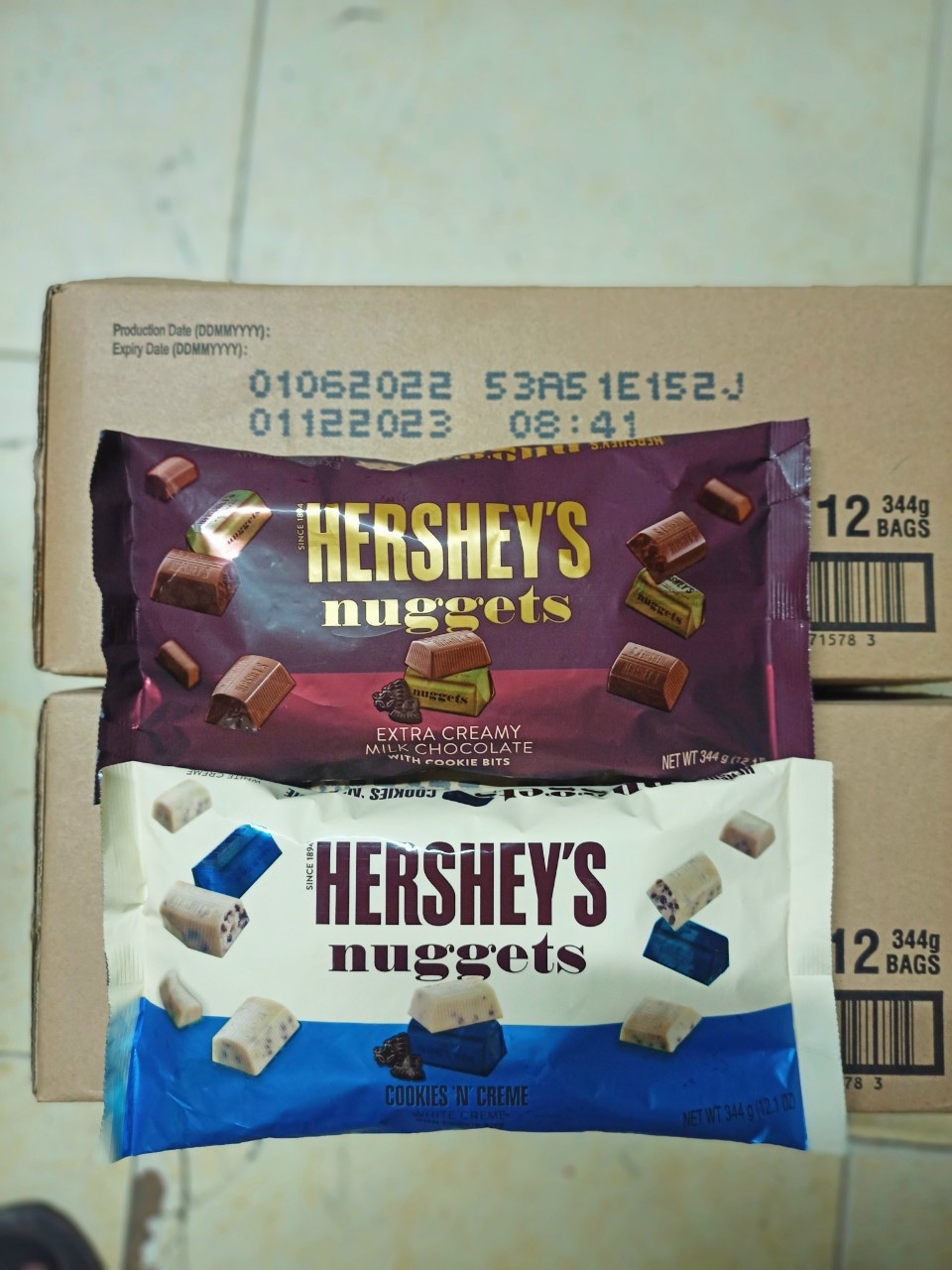 Socola sữa vụn cookies hershey’s nuggets extra creamy milk chocolate with cookie bits 344g-date t06-12/2024