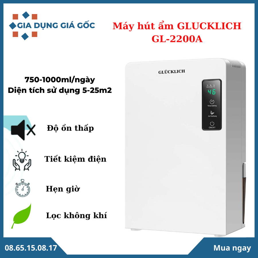 Máy hút ẩm lọc không khí GLUCKLICH GL-2200A - Hút ẩm và lọc không khí - Có chức năng hẹn giờ - Thương hiệu GLÜCKLICH của Đức - Hàng chính hãng