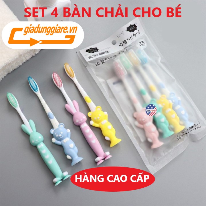 Set 04 Bàn chải đánh răng trẻ em xuất Nhật, bàn chải đánh răng trẻ em hình thú ngộ nghĩnh, mềm mại - giadunggiare.vn