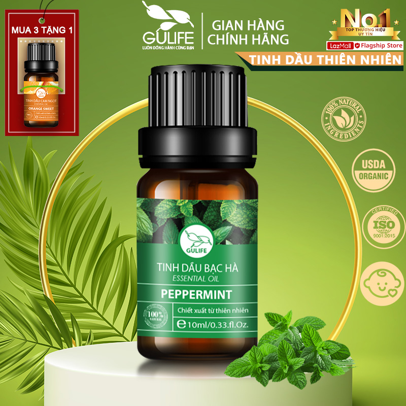 Nguyên Chất Tinh Dầu Bạc Hà Gulife 10ml - Chiết Xuất 100% Từ Thiên Nhiên - Nhiều Công Dụng Tốt Cho Sức Khỏe - Peppermint Oil 100% Nature