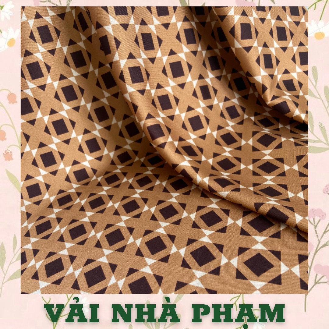 Vải lụa satin chéo họa tiết lập thể nâu - khổ 1.5m - vải nhà phạm