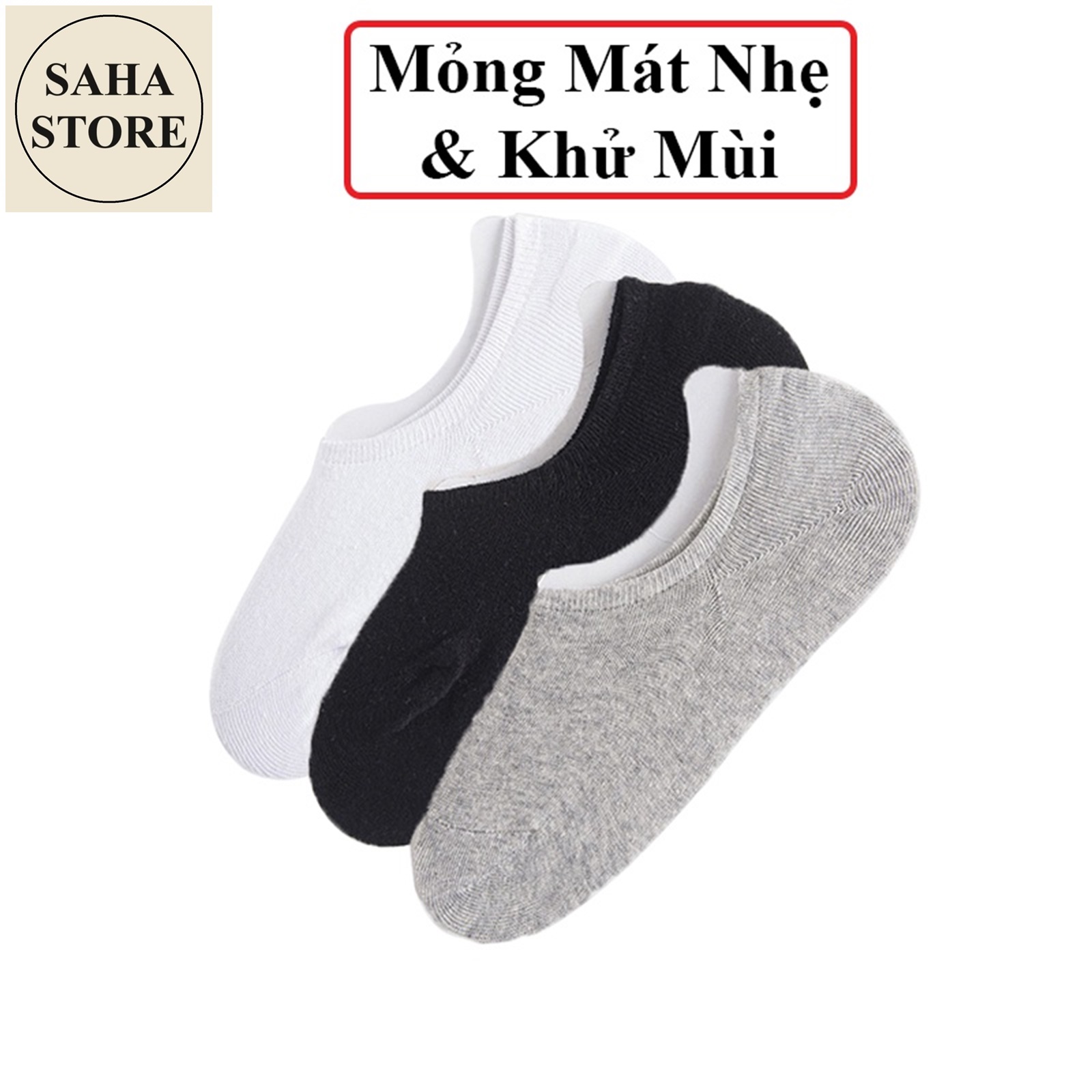 Tất vớ nam nữ lười mỏng mát cotton trơn mùa hè SAHA960 khử mùi kháng khuẩn không cổ xuất nhật đen xám trắng