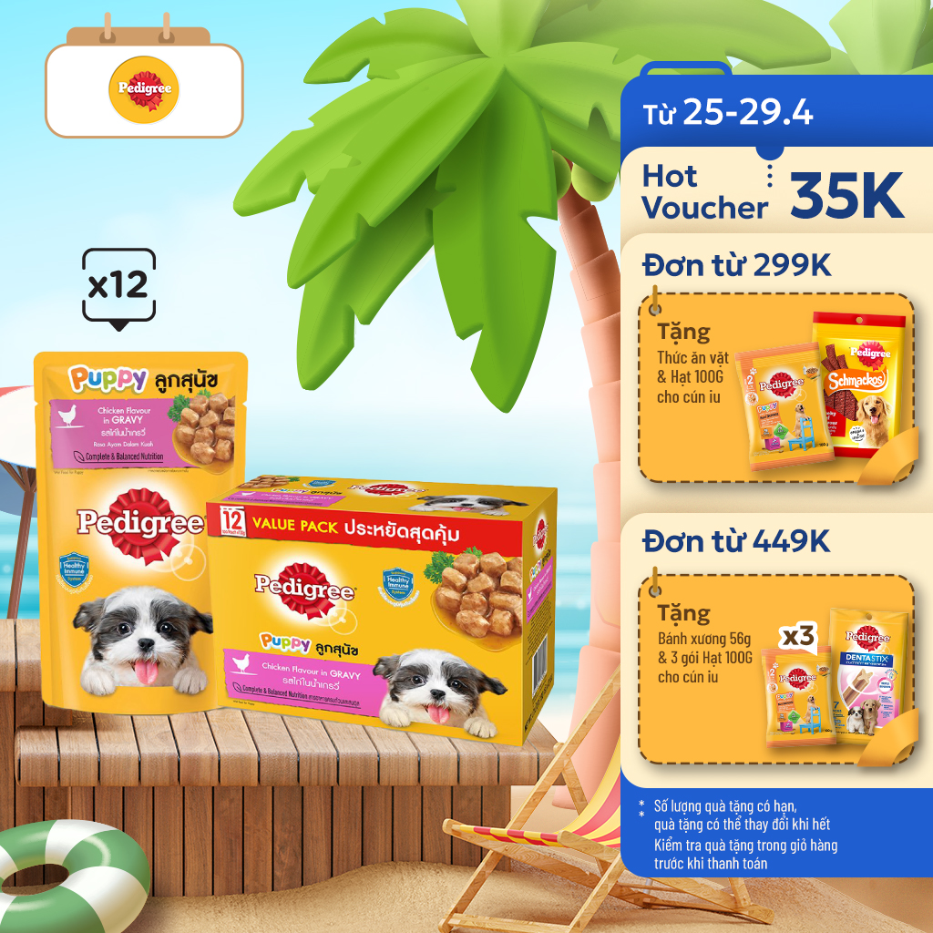 Bộ  Túi Thức Ăn Ướt Cho Chó Con PEDIGREE Dạng Sốt Vị Gà, 130g