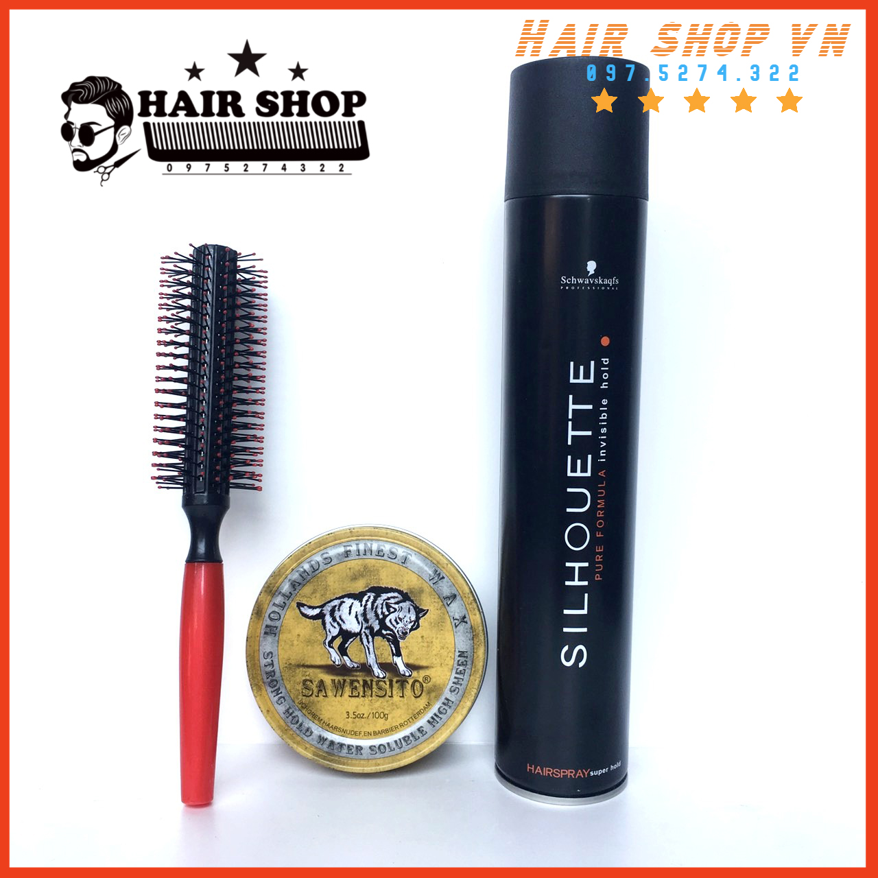 Combo gôm xịt tóc silhouette 400ml + sáp vuốt tóc sawensito mùi thơm cực kỳ nam tính + lược