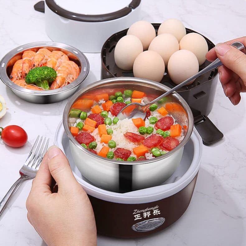 Hộp Đựng Cơm Giữ Nhiệt 3 Tầng, Hộp Đựng Cơm Cắm Điện Văn Phòng, Có Lõi Hâm Nóng Thức Ăn, Cặp Lồng Ủ Cơm 3 Tầng Inox, Cặp lồng cơm giữ nhiệt có cắm điện ruột inox cao cấp, cà men nấu cơm và hâm nóng Bảo Hành 12 Tháng