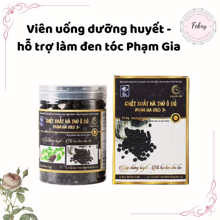Viên uống đen tóc đẹp da chiết xuất hà thủ ô đỏ Phạm Gia Gold 3+ 554gr