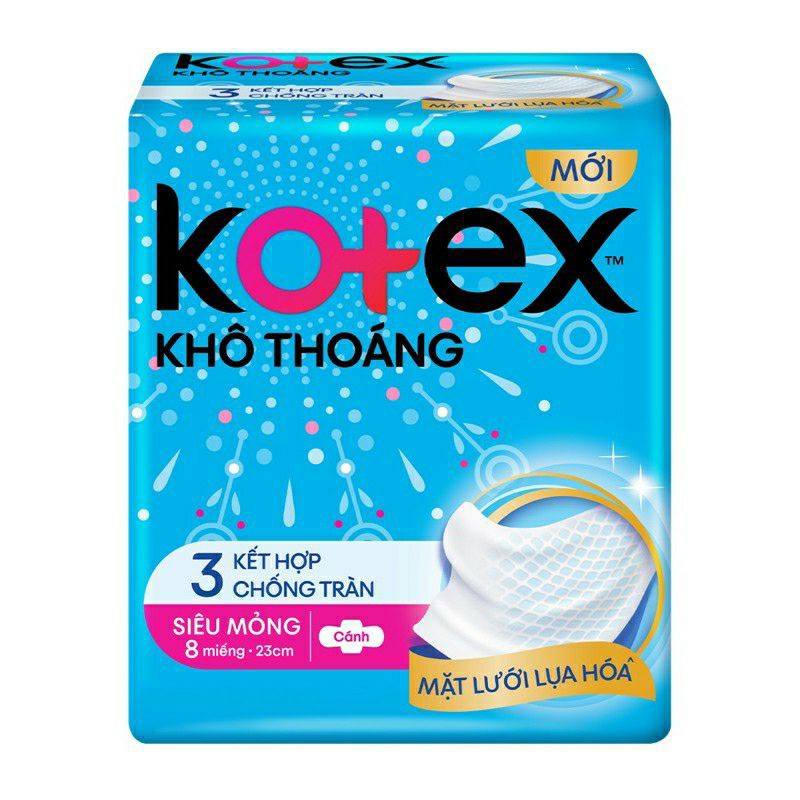 Băng vệ sinh kotex siêu mỏng cánh lụa hóa 23cm bịch 8 miếng