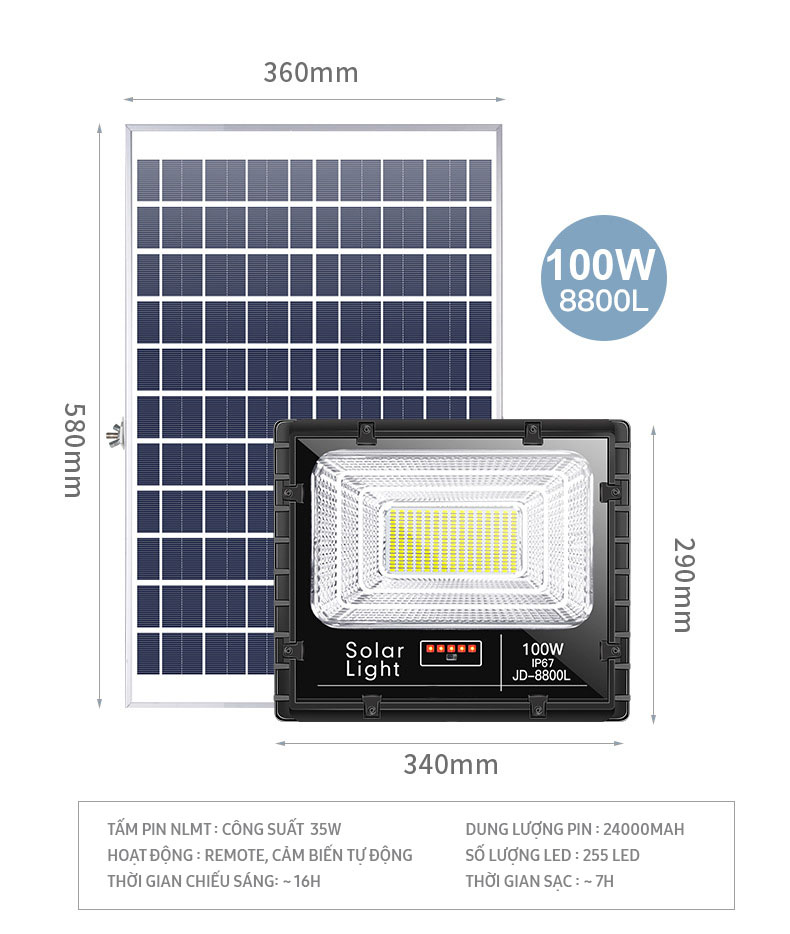 Đèn Led năng lượng mặt trời Việt Solar- JD8800L (100W)