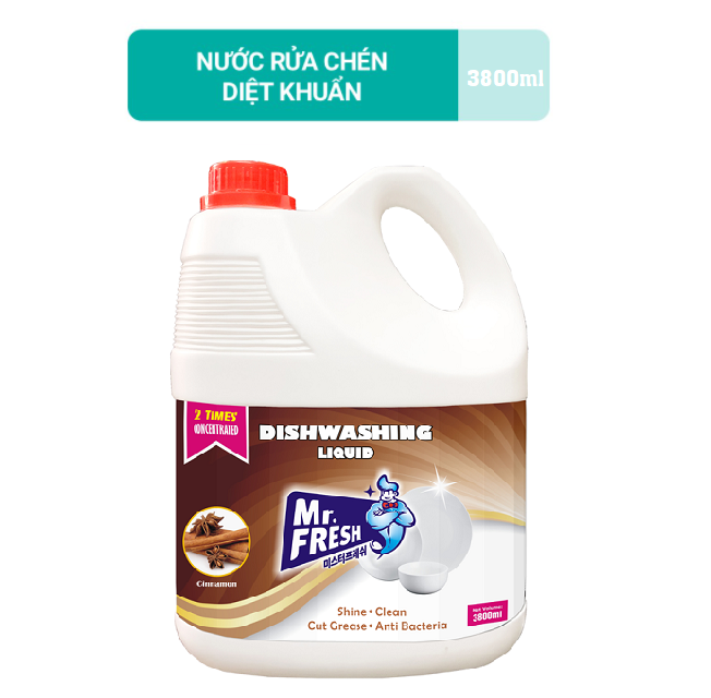 Nước rửa chén bát đậm đặc hương quế ,diệt khuẩn, không bám mùi Mr.Fresh 3.8L