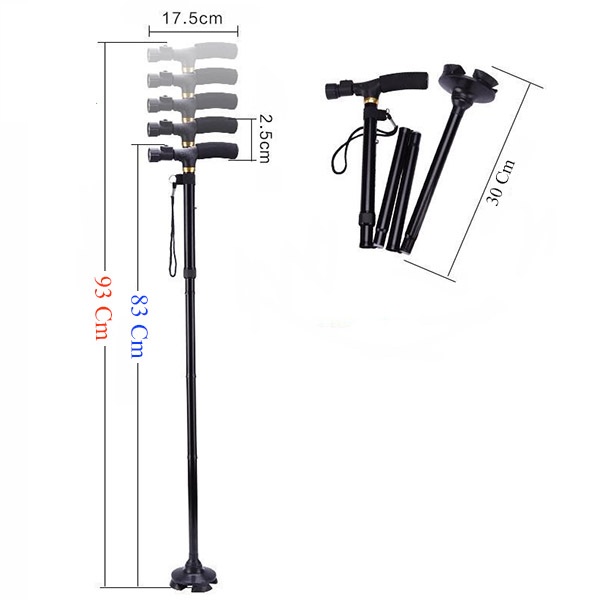 Gậy trusty cane có thể gập lại với 3 dẫn Chống trượt có đèn, GẬY TRUSTY CANE CÓ THỂ GẬP LẠI CHO NGƯỜI GIÀ, Gậy Đa Năng Trusty Cane, Gậy Chống Cho Người Già Magic, trust CANE