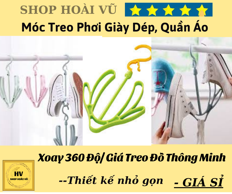 [HCM]Móc Treo Phơi Giày Dép Quần Áo Xoay 360 Độ/ Giá Treo Đồ Thông Minh TIện Ich