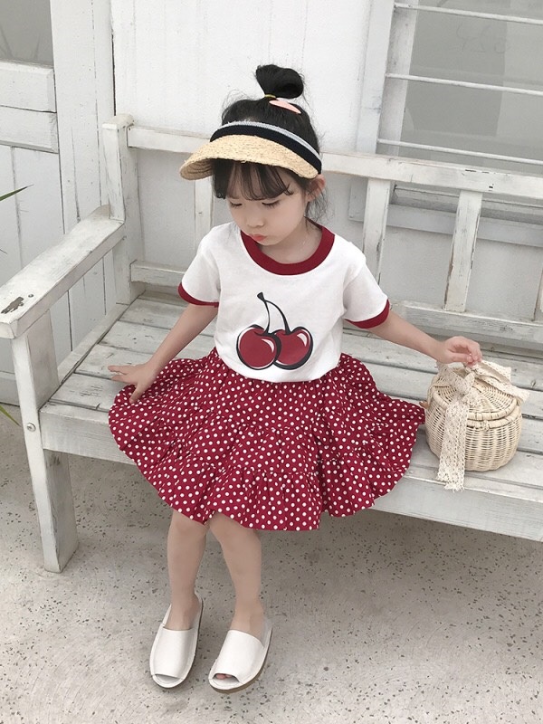 Đầm bé gái cherry chân váy chấm bi XHN523