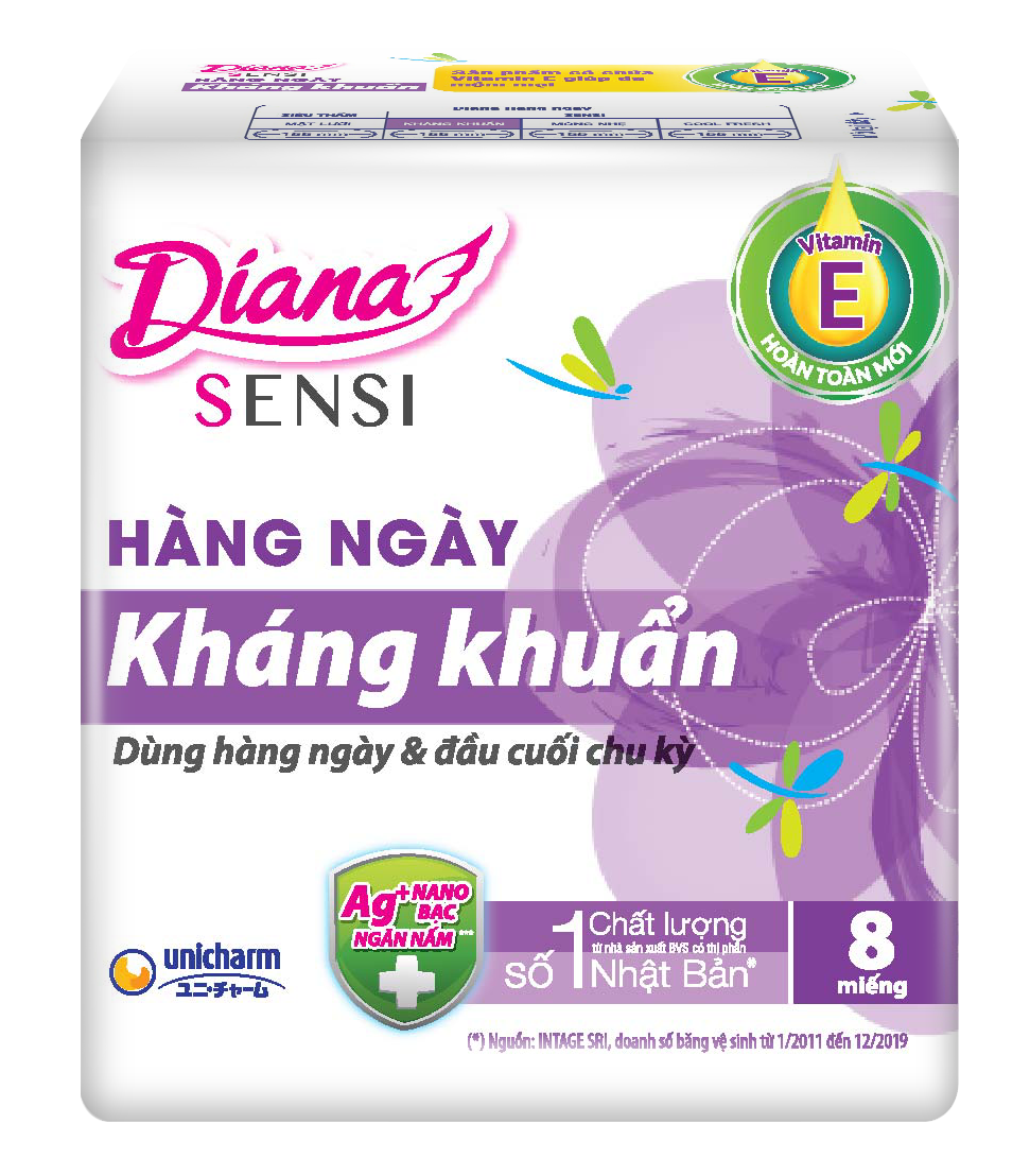 Băng vệ sinh hằng ngày Diana Sensi Kháng khuẩn - 8 miếng
