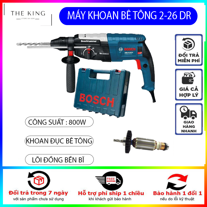 Máy khoan búa gbh 2-26 dr chính hãng công suất lớn 800w - máy khoan bê tông - máy khoan cầm tay - máy khoan. bảo hành 6 tháng.