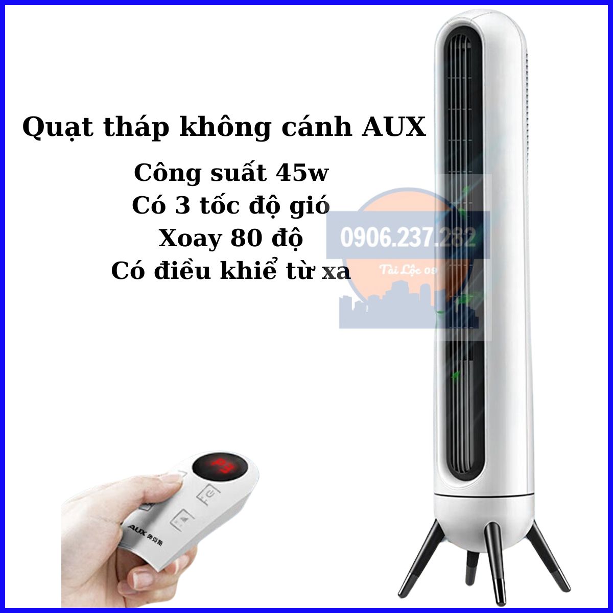 Quạt đứng không cánh AUX - Quạt không cánh AUX cao 87cm có ĐIỀU KHIỂN, quạt tháp, quạt đứng, quạt cây, quạt tháp không cánh, quạt trụ đứng