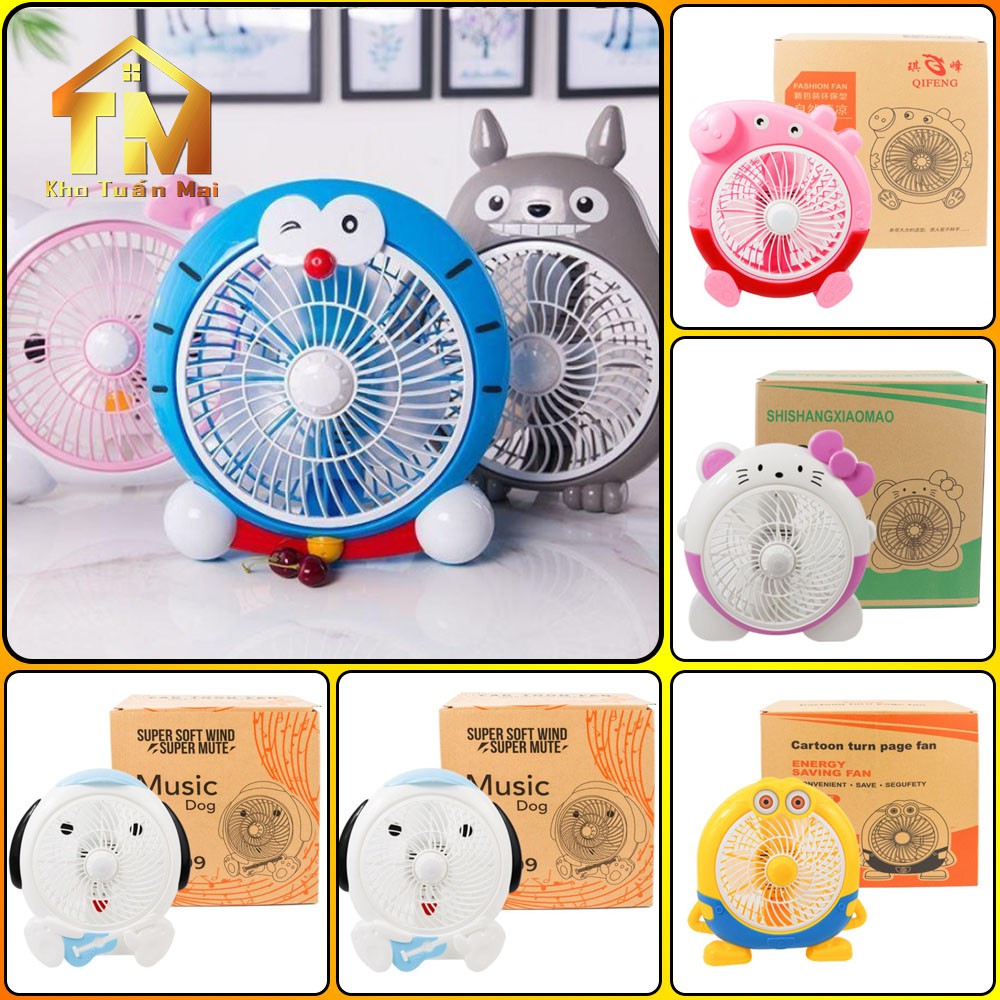 Quạt mini cắm điện để bàn cầm tay hình thú nhân vật hoạt hình dễ thương nhỏ gọn cho bé