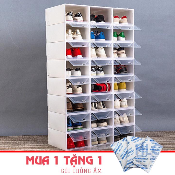 Combo 10 Hộp Đựng Giày Dép Nhựa Cứng Mua 1 Tặng Kèm 1 Hút Ẩm