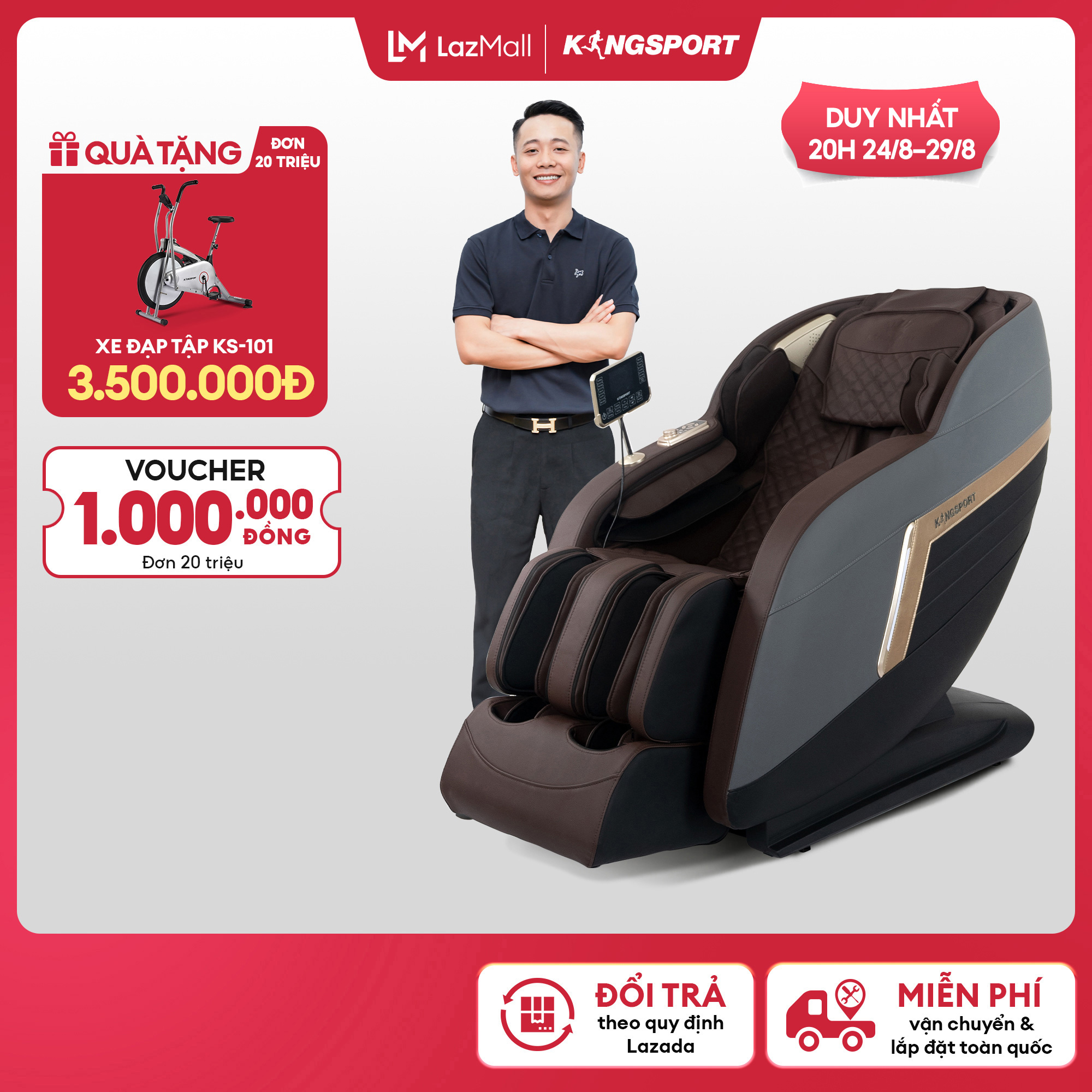 ] Ghế massage KINGSPORT G80 cao cấp con lăn 3D với 15 bài tập, công nghệ lọc khí Ion âm, túi khí massage chân cao