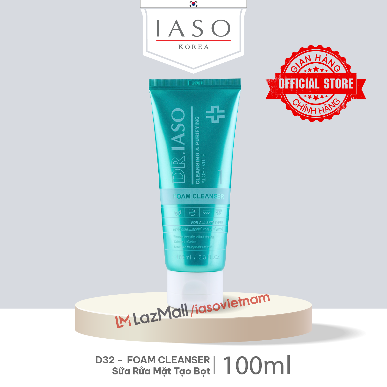 D32 sữa rửa mặt tạo bọt - foam cleanser 100ml - dr iaso