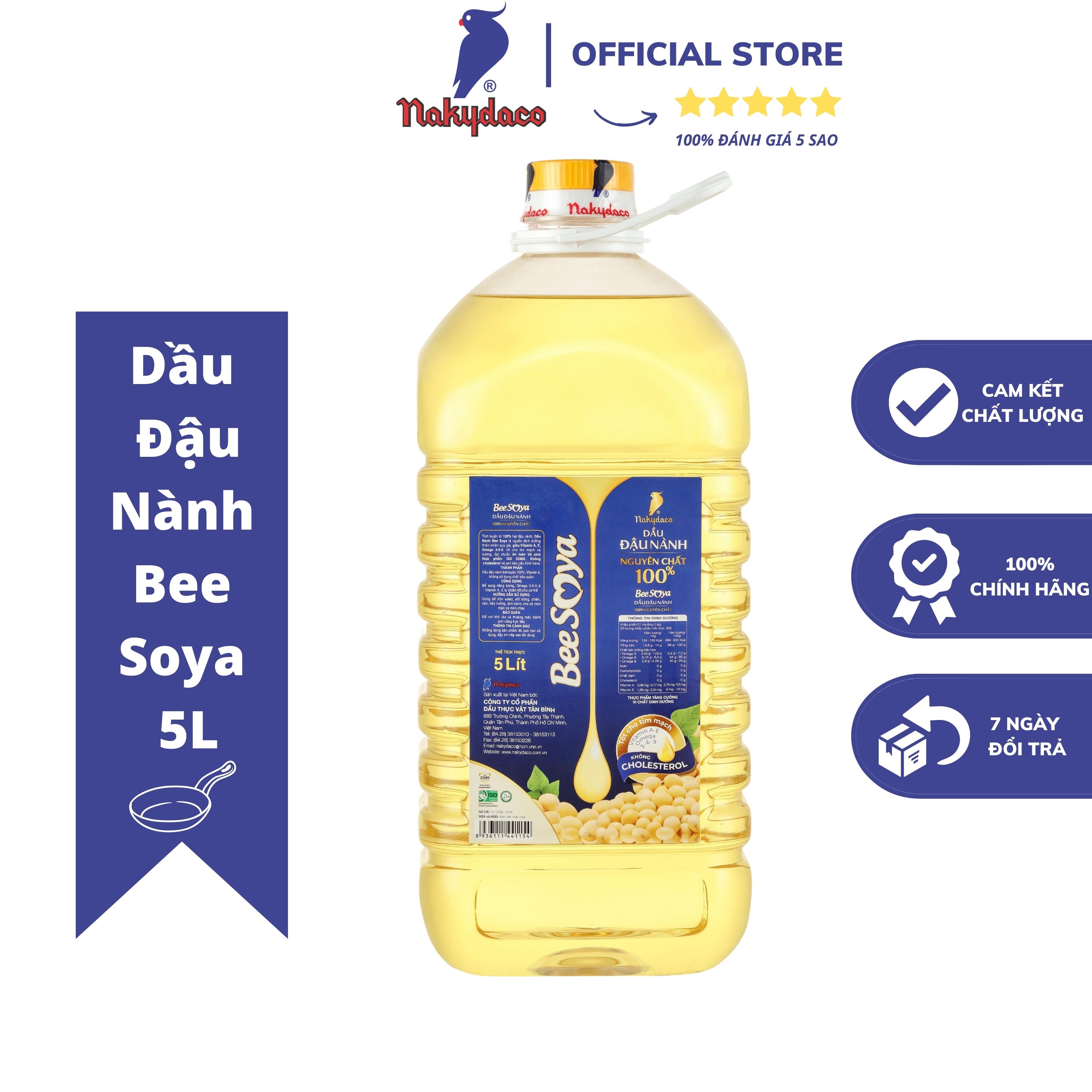 Dầu đậu nành bee soya chai 5l – dầu ăn con két nakydaco- nguyên chất 100% – tốt cho tim mạch.