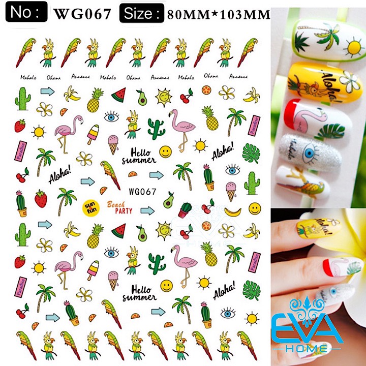 [HCM]Miếng Dán Móng Tay 3D Nail Sticker Hoạ Tiết Chủ Đề Mùa Hè Với Trái Cây Nhiệt Đới Và Hồng Hạc WG067