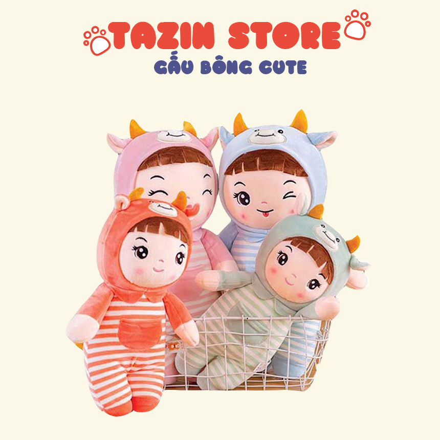 Gấu Bông Búp Bê Em Bé Gái Aó Kẻ, Búp Bê Nhồi Bông - Qùa Tặng Gấu Bông Cho Bé Gái