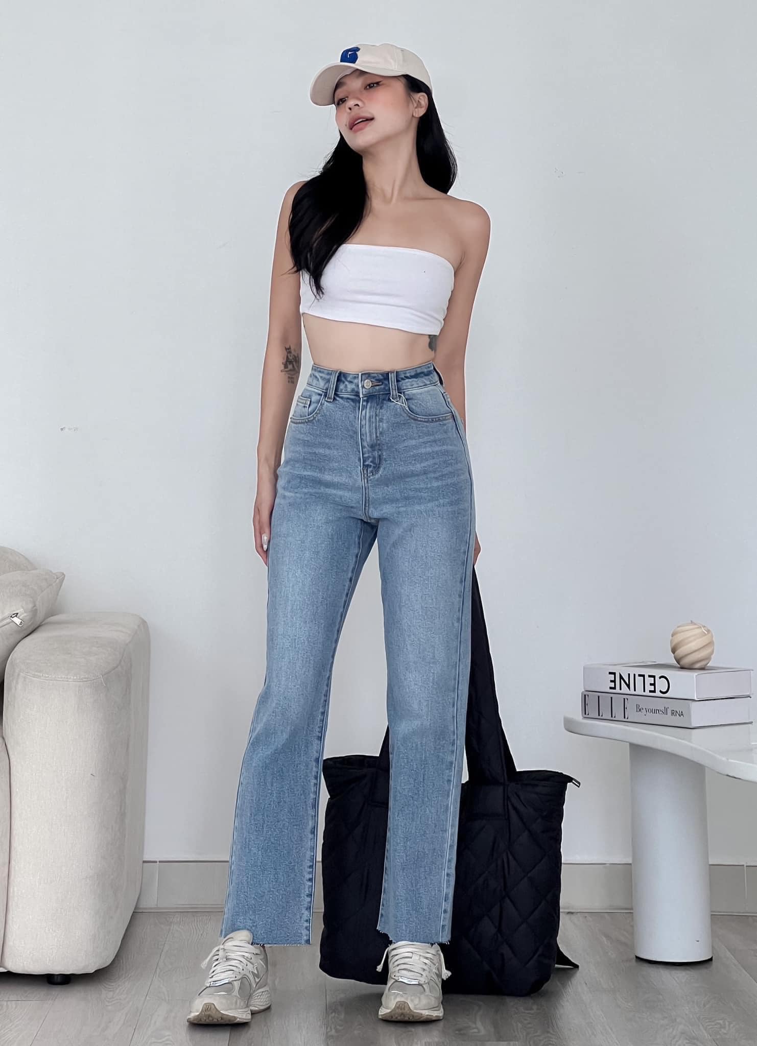 I ảnh thật - có sẵn i quần jeans ống đứng cắt line uratv