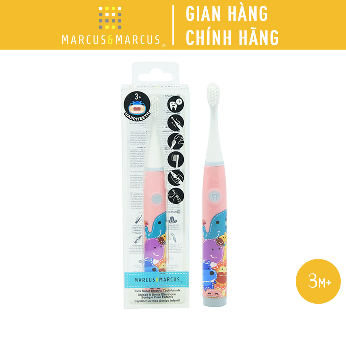 Bàn chải đánh răng chạy pin marcus & marcus cho bé, từ 3 tuổi - hồng