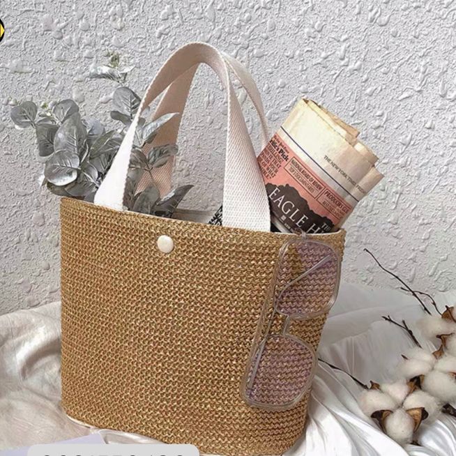 Túi cói vintage quai đen trắng - Haan2907 - Túi cói nữ phong cách retro xinh xắn
