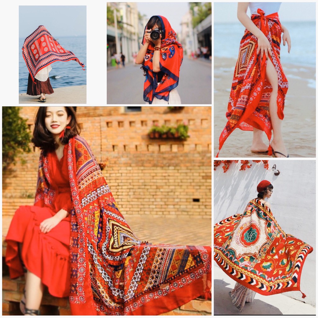 Khăn choàng boho đi biển - Khăn thổ cẩm